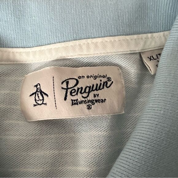 Original Penguin Mens Polo Shirt Size XL Chest Stripe Light Blue Logo Cotton - Picture 6 of 11